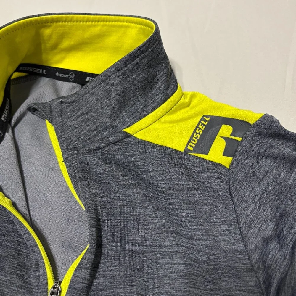 Russell Athletic Youth M‎ 8 1/4 Zip Pullover Gray Neon Yellow Dripower 360 Top